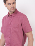Linen Mix Plain Spread Collar Shirts