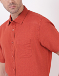 Linen Mix Plain Spread Collar Shirts