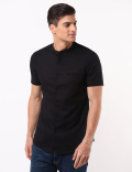 Linen Mix Grandad Collar Solid Shirt