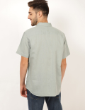Flax Linen Mix Plain Spread Collar Shirt