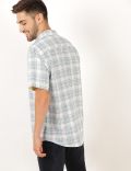 Linen Mix Checked Spread Collar Shirt