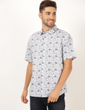 Linen Mix Floral Spread Collar Shirt