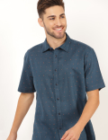 Flax Linen Mix Printed Spread Collar Shirt