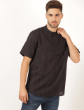 Linen Mix Striped Mandarin Collar Shirt