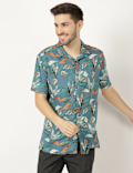 Pure Viscose Printed Revere Collar Shirt