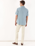 Pure Linen Plain Spread Collar Shirt