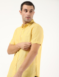 Linen Mix Plain Spread Collar Shirt