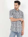 Linen Mix Floral Spread Collar Shirt