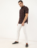 Linen Mix Floral Spread Collar Shirt