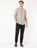 Linen Mix Stripes Mandarin Collar Shirt