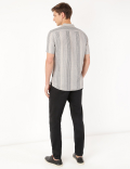 Linen Mix Stripes Mandarin Collar Shirt