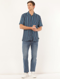Pure Viscose Striped Spread Collar Shirt