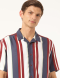 Pure Viscose Colorblock Spread Collar Shirt