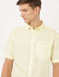 Linen Mix Plain Spread Collar Shirt