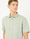 Linen Mix Plain Spread Collar Shirt