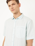 Linen Mix Plain Spread Collar Shirt