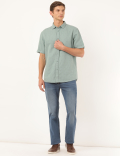 Linen Mix Printed Spread Collar Shirt