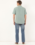 Linen Mix Printed Spread Collar Shirt