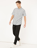 Linen Mix Striped Spread Collar Shirt