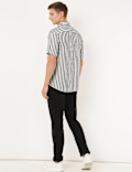 Linen Mix Striped Spread Collar Shirt