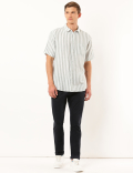Linen Mix Striped Spread Collar Shirt