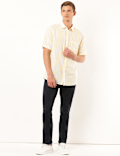 Linen Mix Striped Spread Collar Shirt