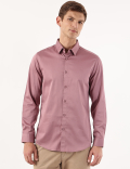 Cotton Mix Plain Spread Collar Shirt