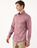 Cotton Mix Plain Spread Collar Shirt
