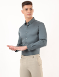 Cotton Mix Plain Spread Collar Shirt
