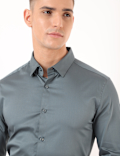 Cotton Mix Plain Spread Collar Shirt