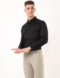 Cotton Mix Plain Spread Collar Shirt