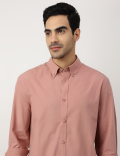 Pure Cotton Plain Button-down Collar Shirt