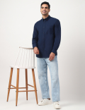 Pure Cotton Plain Button Down Collar Shirt