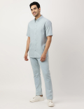 Pure Cotton Plain Button-down Collar Shirt