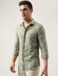 Slim Fit Linen Blend Printed Shirt