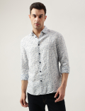 Regular Fit Linen Blend Printed Shirt