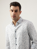 Regular Fit Linen Blend Printed Shirt