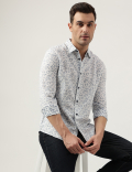 Regular Fit Linen Blend Printed Shirt