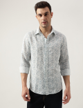 Regular Fit Linen Blend Printed Shirt