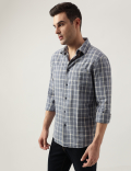 Regular Fit Linen Blend Checked Shirt