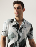Slim Fit Linen Blend Printed Shirt