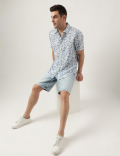 Regular Fit Linen Blend Printed Shirt