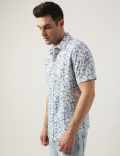 Regular Fit Linen Blend Printed Shirt