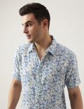 Regular Fit Linen Blend Printed Shirt