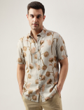 Regular Fit Linen Blend Printed Shirt