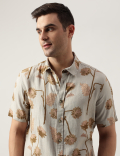 Regular Fit Linen Blend Printed Shirt