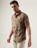 Regular Fit Linen Blend Printed Shirt