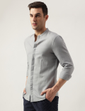 Slim Fit Linen Blend Plain Shirt