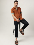 Relaxed Fit Linen Blend Printed Shirt