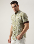Regular Fit Linen Blend Printed Shirt